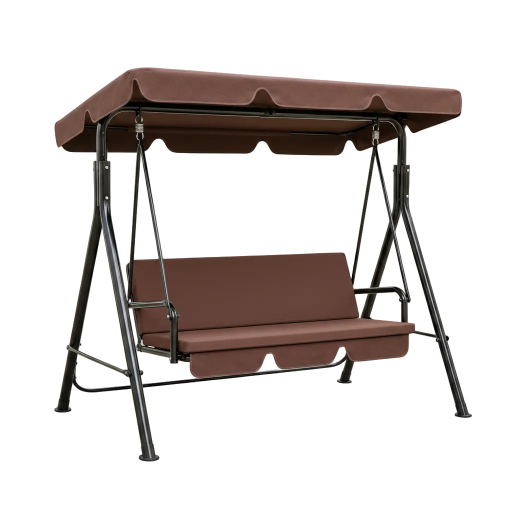 Bliss 3-Person Patio Swing with Adjustable Canopy and Cushions – Brown-Mauvora
