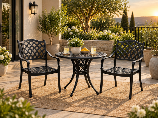 Elana 3-Piece Cast Aluminum Outdoor Bistro Set for Two-Mauvora