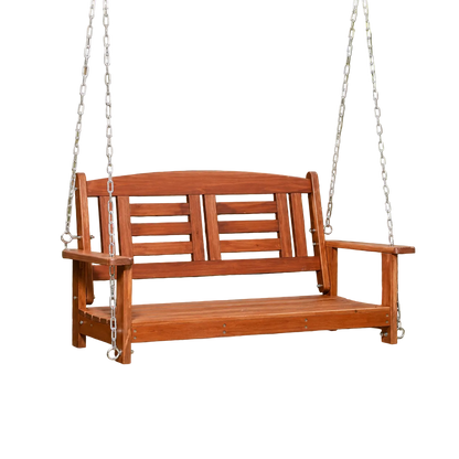 Harmony 2-Person Hanging Fir Wood Porch Swing with Chains – Reddish Brown-Mauvora