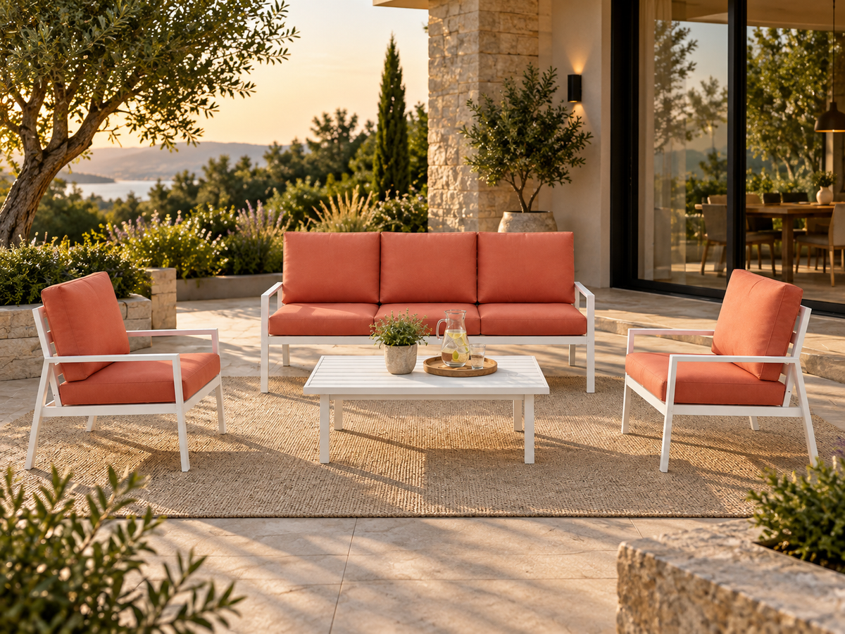 Orvyn 4-Piece Outdoor Sofa Set with 3-Seater Sofa, 2 Armchairs & Glass Coffee Table-Mauvora