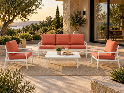 Orvyn 4-Piece Outdoor Sofa Set with 3-Seater Sofa, 2 Armchairs & Glass Coffee Table-Mauvora