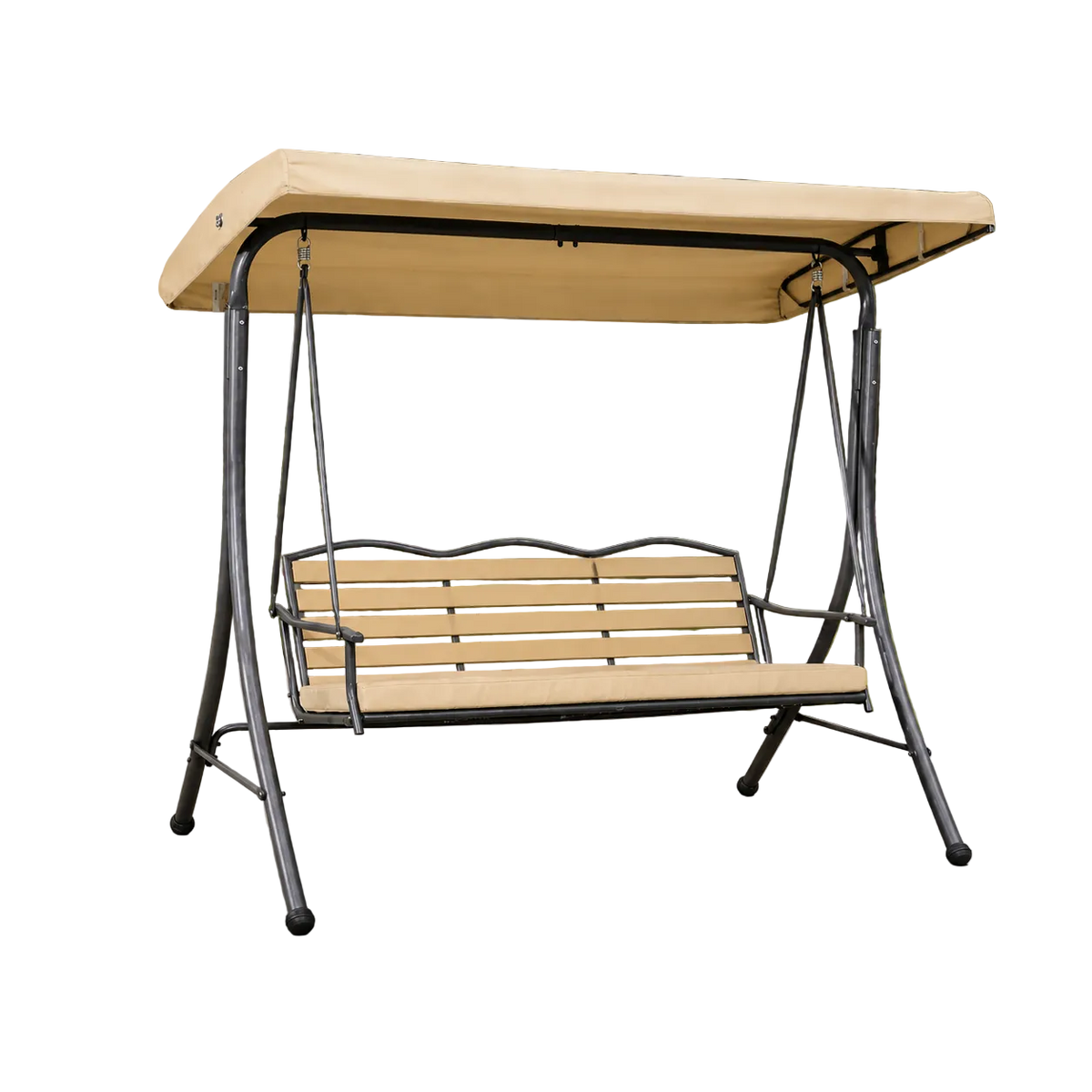 Trio 3-Person Cushioned Outdoor Swing with Adjustable Canopy – Beige-Mauvora