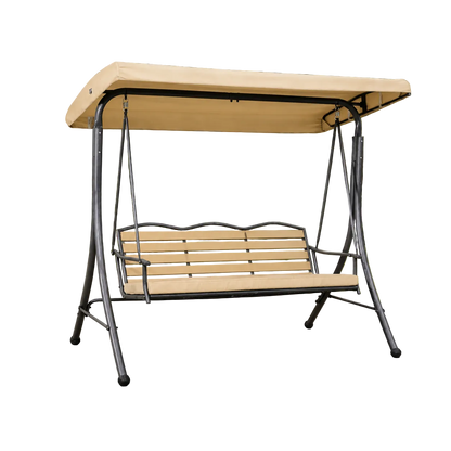 Trio 3-Person Cushioned Outdoor Swing with Adjustable Canopy – Beige-Mauvora